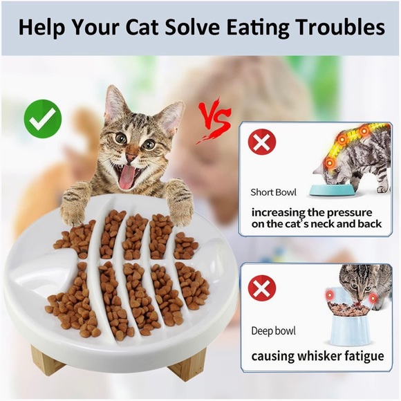 White Ceramic Fishbone Raised Slow Feeder Cat Bowl - Picture 9 of 9